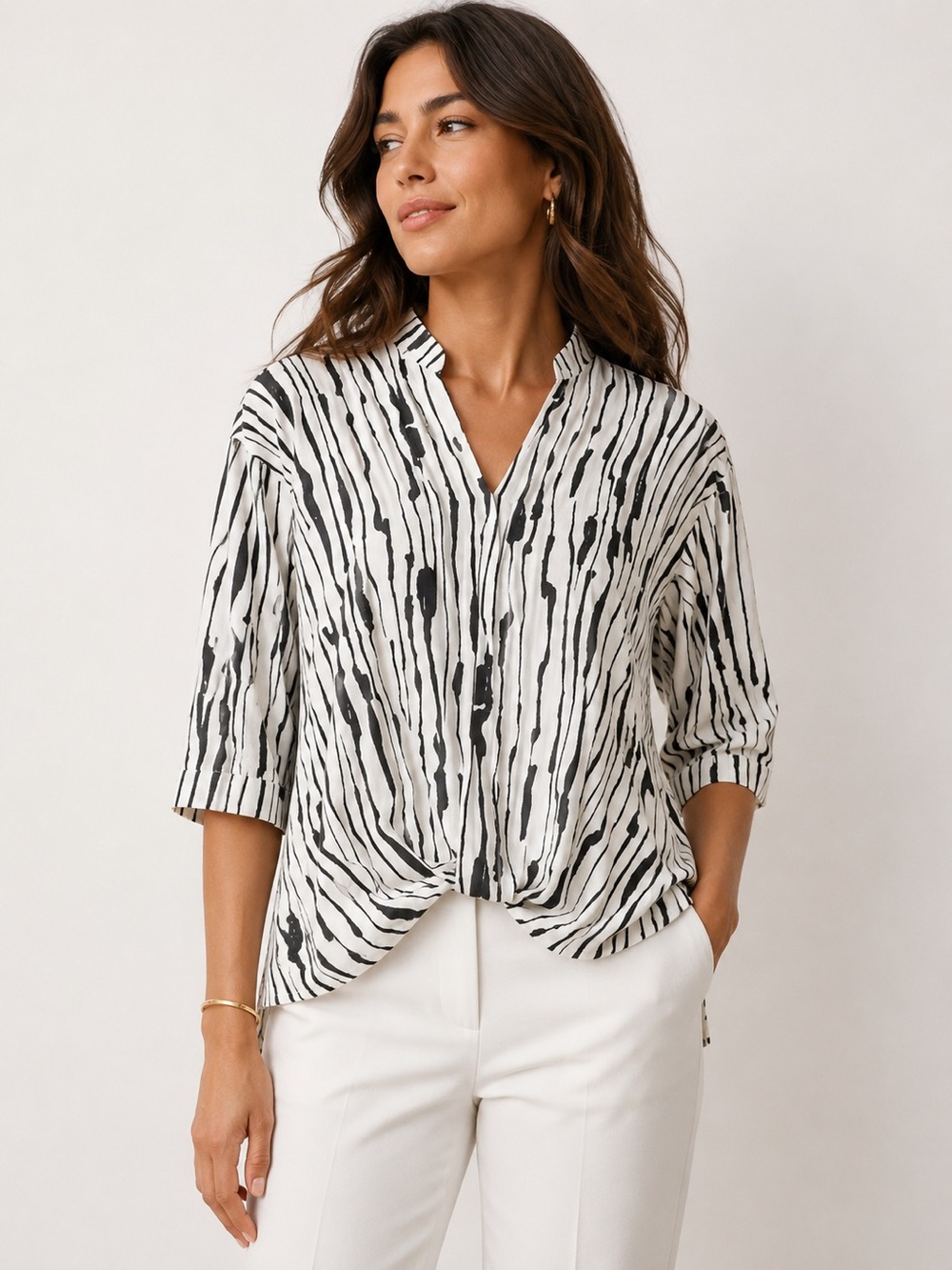 PATRIZIA LUCA Gathered Front High-Low Top S/M 100% Cotton